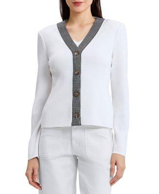 Contrast Trim Soft Knit Cardigan by MING WANG