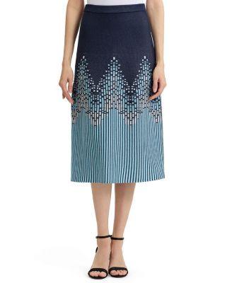 Flared Linear Ombre Soft Knit Midi Skirt by MING WANG