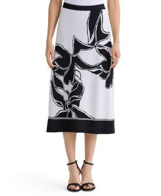 Floral Jacquard Soft Knit A-Line Midi Skirt by MING WANG