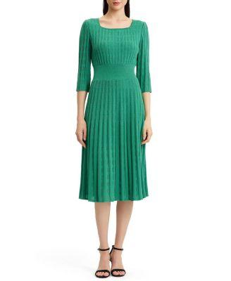 Linear Pointelle Tonal Knit Fit and Flare Midi Dress by MING WANG