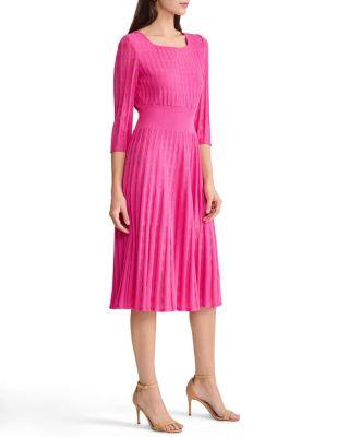 Linear Pointelle Tonal Knit Fit and Flare Midi Dress by MING WANG
