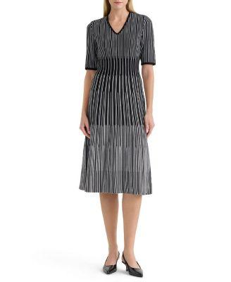 Linear Soft Knit Fit and Flare Midi Dress by MING WANG