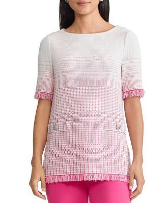 Ombre Fringe Trim Jacquard Knit Tunic by MING WANG