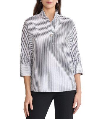 Pinstripe Dolman Sleeve Cotton Blouse by MING WANG