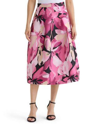 Shimmer Lined Woven Midi Skirt by MING WANG