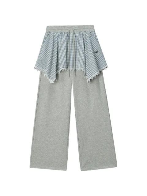 check-print layered track pants by MINI CREAM