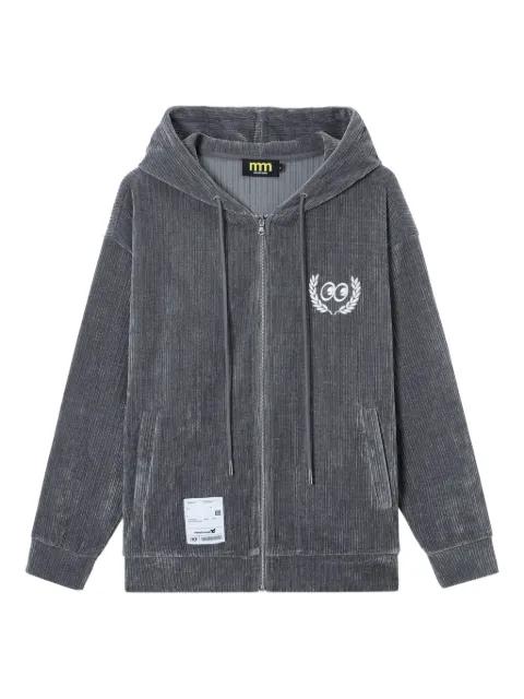 corduroy-texture zip-up hoodie by MINI CREAM
