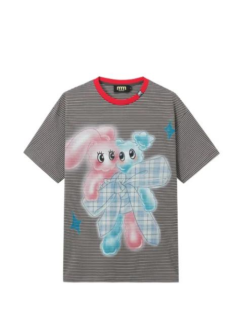 striped graphic-print cotton T-shirt by MINI CREAM