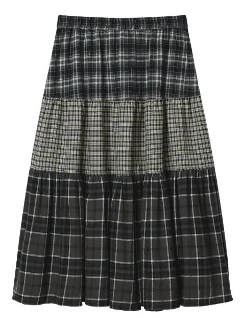 tiered check midi skirt by MINI CREAM