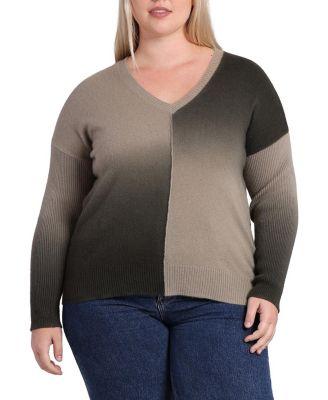 Plus Size Cashmere Dip Dye V-neck Pullover by MINNIE ROSE