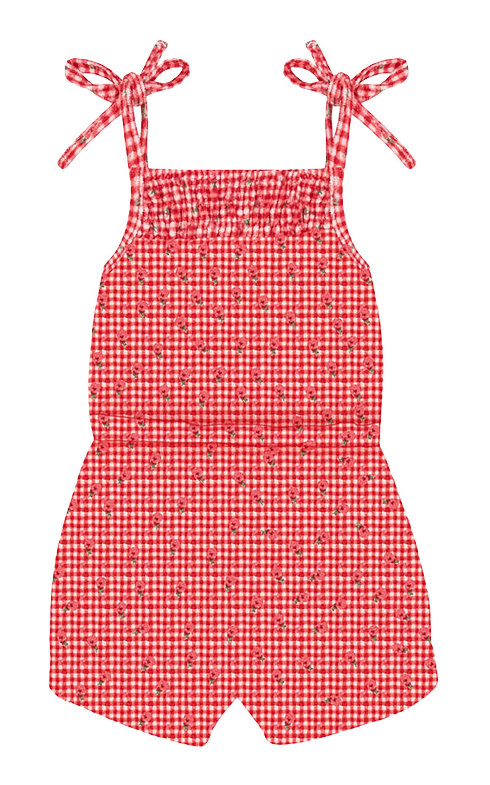 Minnow Girls Cranberry Gingham French Terry Romper - Moda Operandi by MINNOW