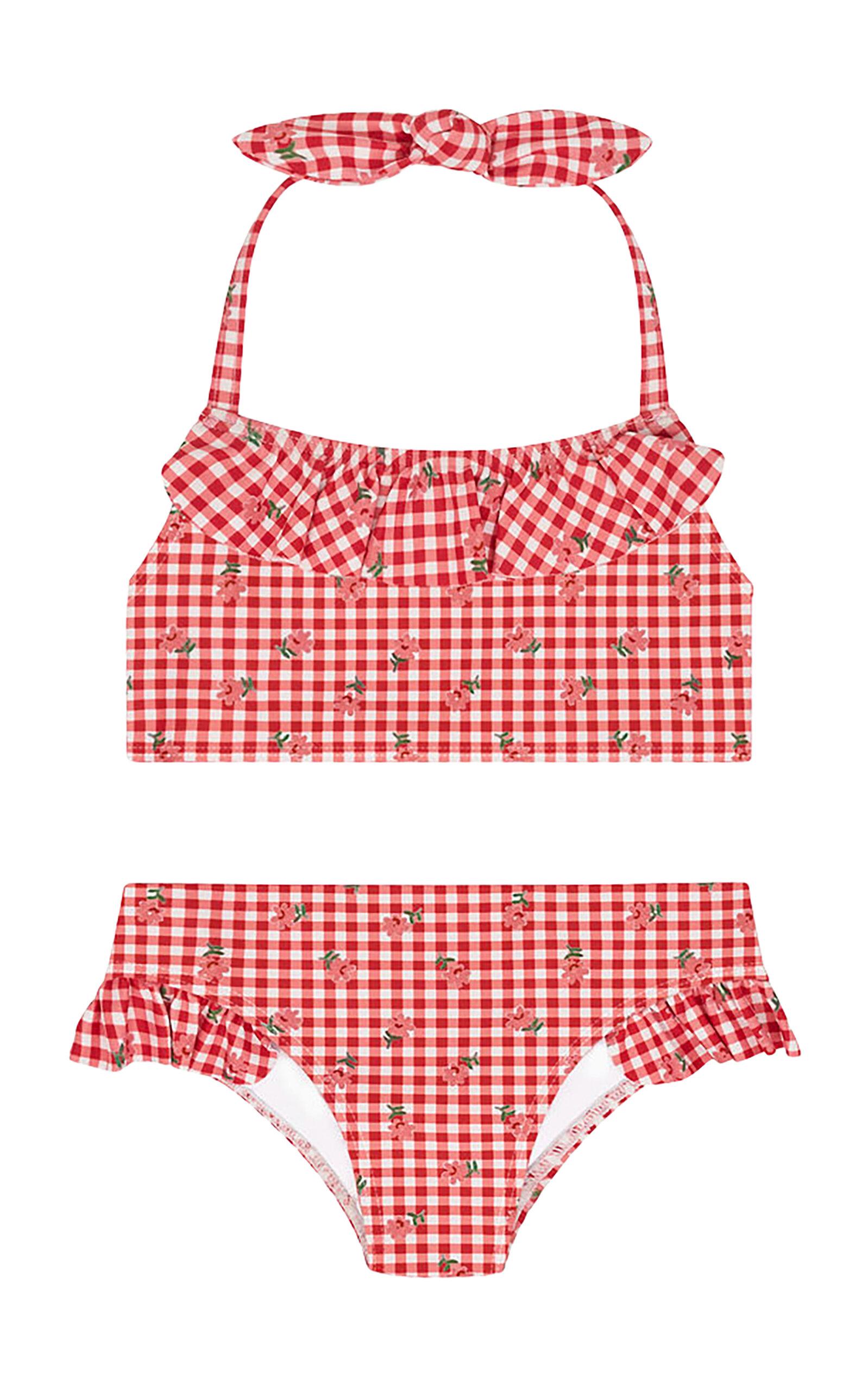 Minnow Girls Cranberry Gingham Halter Scoop Neck Bikini - Moda Operandi by MINNOW