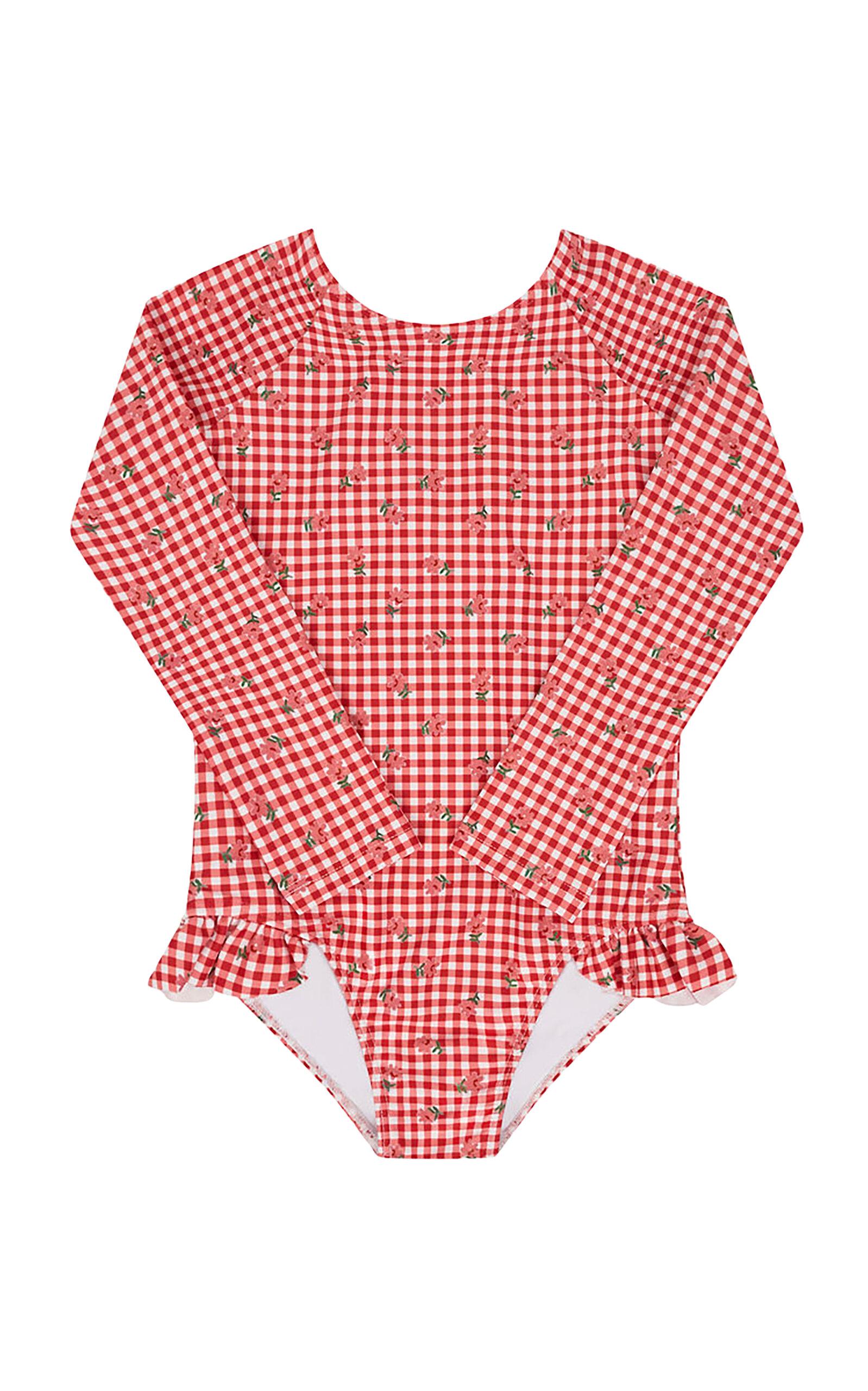 Minnow Girls Cranberry Gingham Rashguard One Piece - Moda Operandi by MINNOW