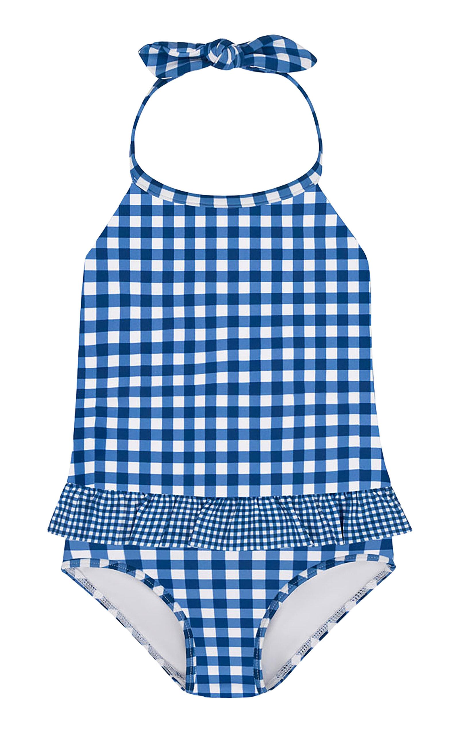 Minnow Girls Navy Picnic Gingham Ruffle Halter One Piece - Moda Operandi by MINNOW