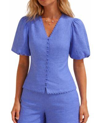 Women's Linen Puff Sleeve Top by MINT VELVET