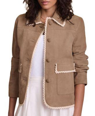 Women's Suede Crochet Trim Jacket by MINT VELVET