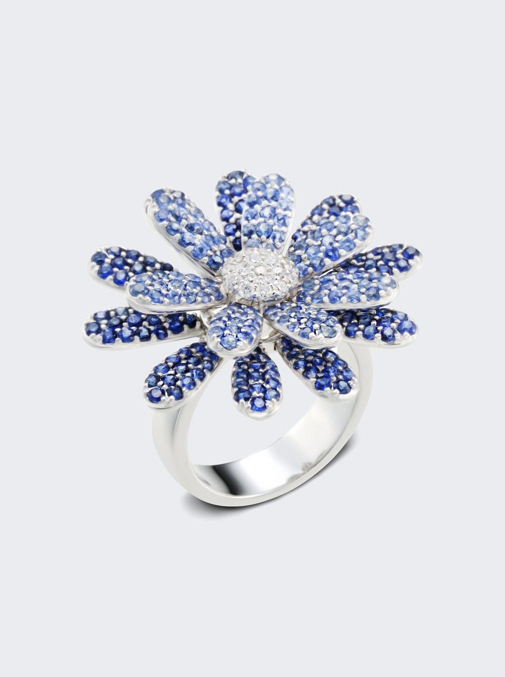 Blue Sapphire Daisy Ring 18K White Gold by MIO HARUTAKA