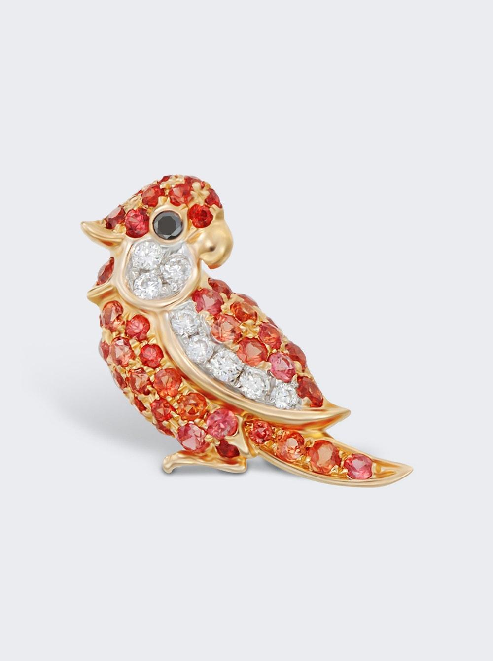 Orange Sapphire Little Bird Single Right Earring 18K Rose Gold and White Gold by MIO HARUTAKA