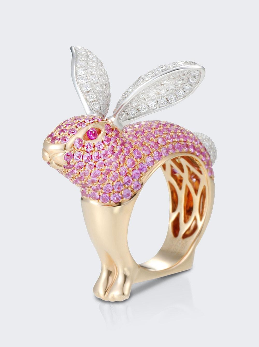 Pink Sapphire Bunny Ring 18K Rose Gold and White Gold by MIO HARUTAKA