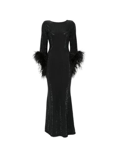 crystal-embellished feather-trim dress by MIRON