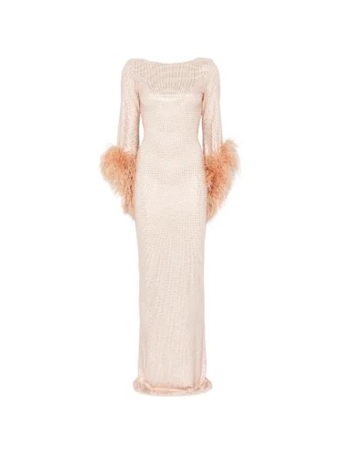 feather-trim crystal-embellished dress by MIRON