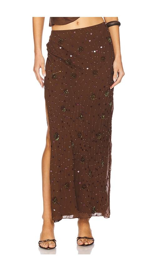 Mirror Palais Beaded Low Rise Skirt in Chocolate by MIRROR PALAIS