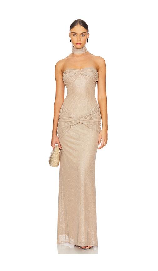 Mirror Palais The Starlite Gown in Beige by MIRROR PALAIS