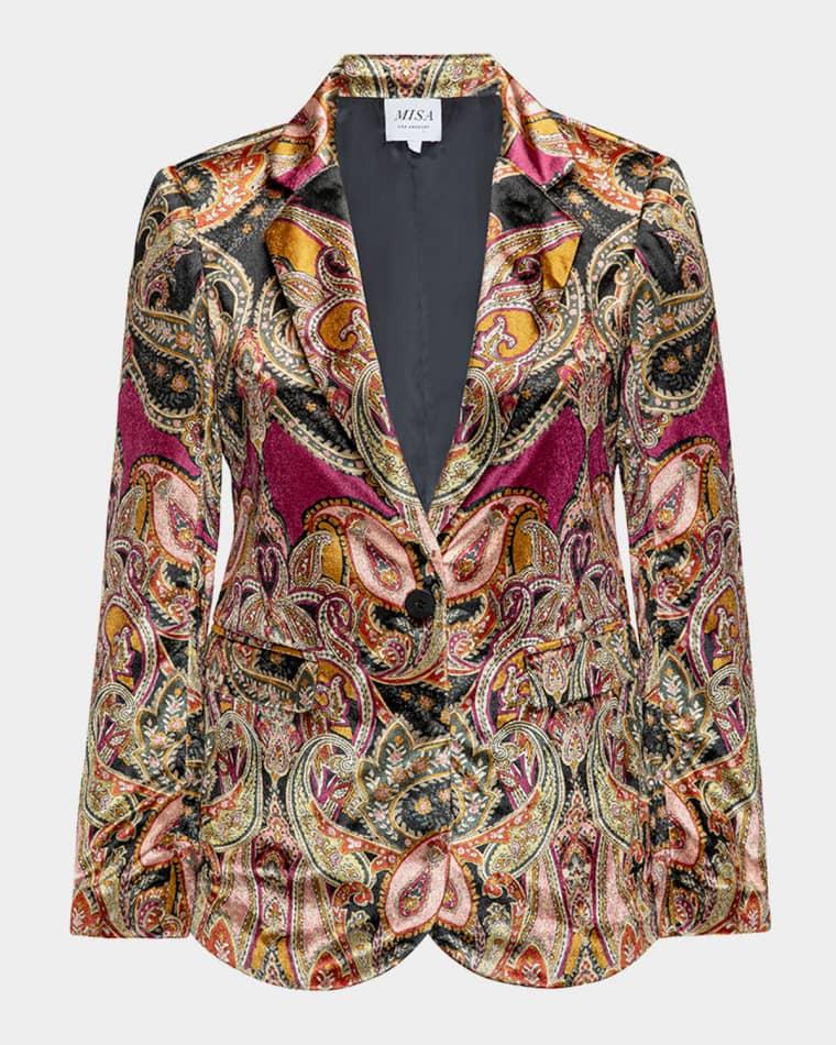 Catroux Paisley Velvet Single-Breasted Blazer by MISA LOS ANGELES