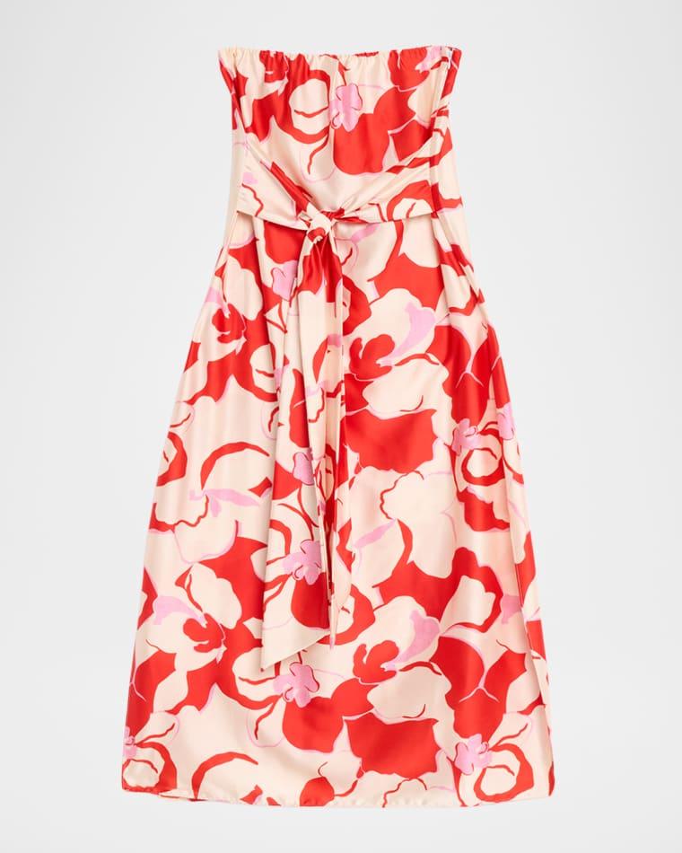 Damalis Strapless Satin Midi Dress by MISA LOS ANGELES