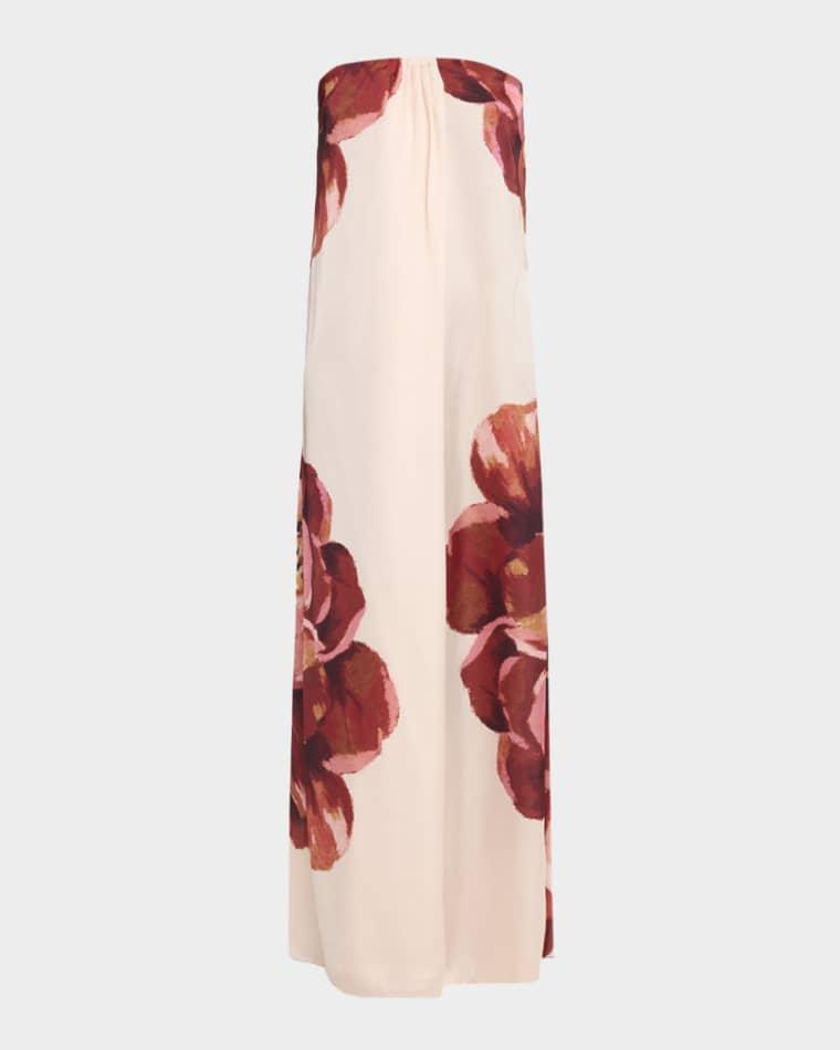 Divina Strapless Floral Satin Maxi Dress by MISA LOS ANGELES