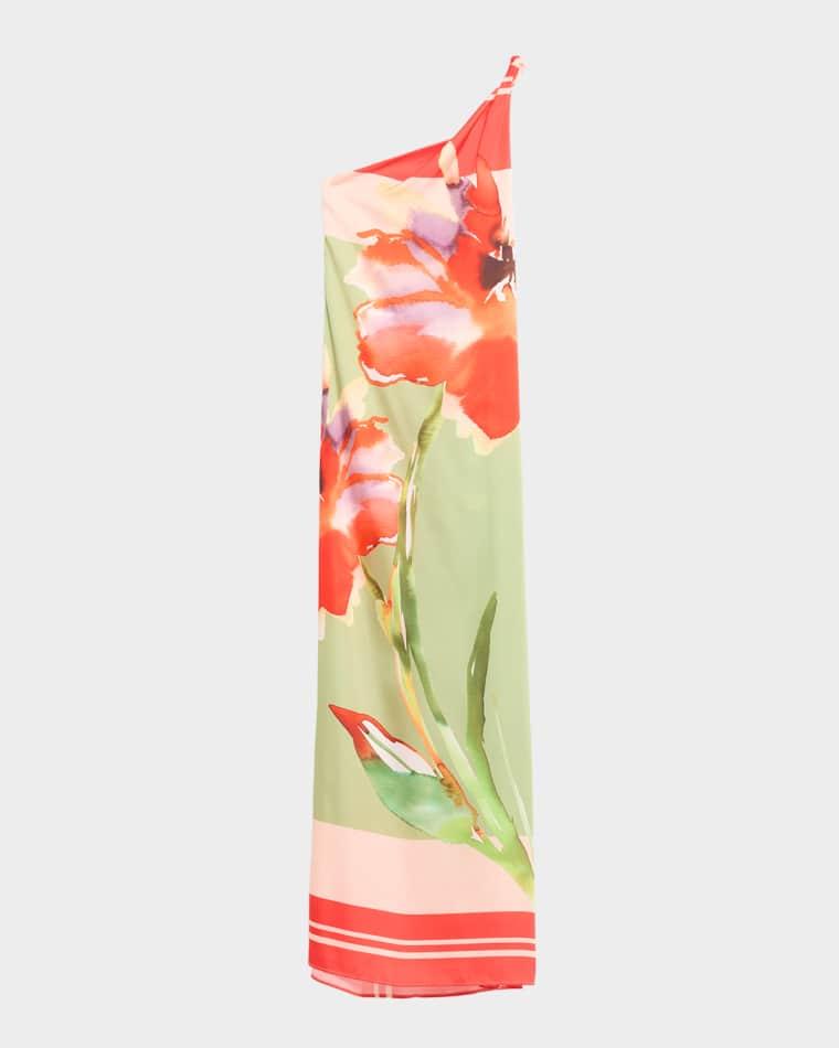 Dounia Asymmetric Satin Maxi Dress by MISA LOS ANGELES