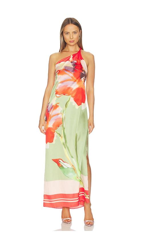 MISA Los Angeles Dounia Dress in Red,Green by MISA LOS ANGELES
