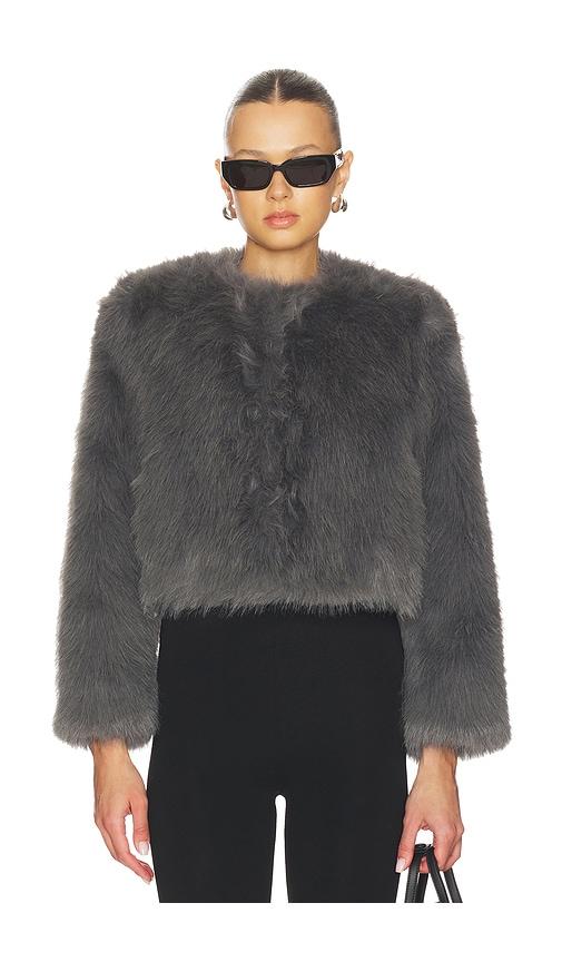 MISA Los Angeles Jordyn Cropped Faux Fur Jacket in Dark Grey in Grey by MISA LOS ANGELES
