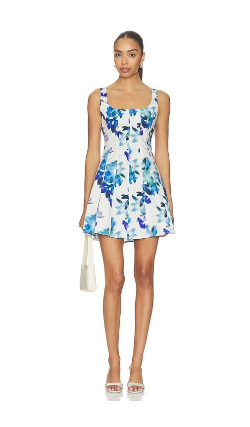 MISA Los Angeles Lottie Dress in White,Blue by MISA LOS ANGELES