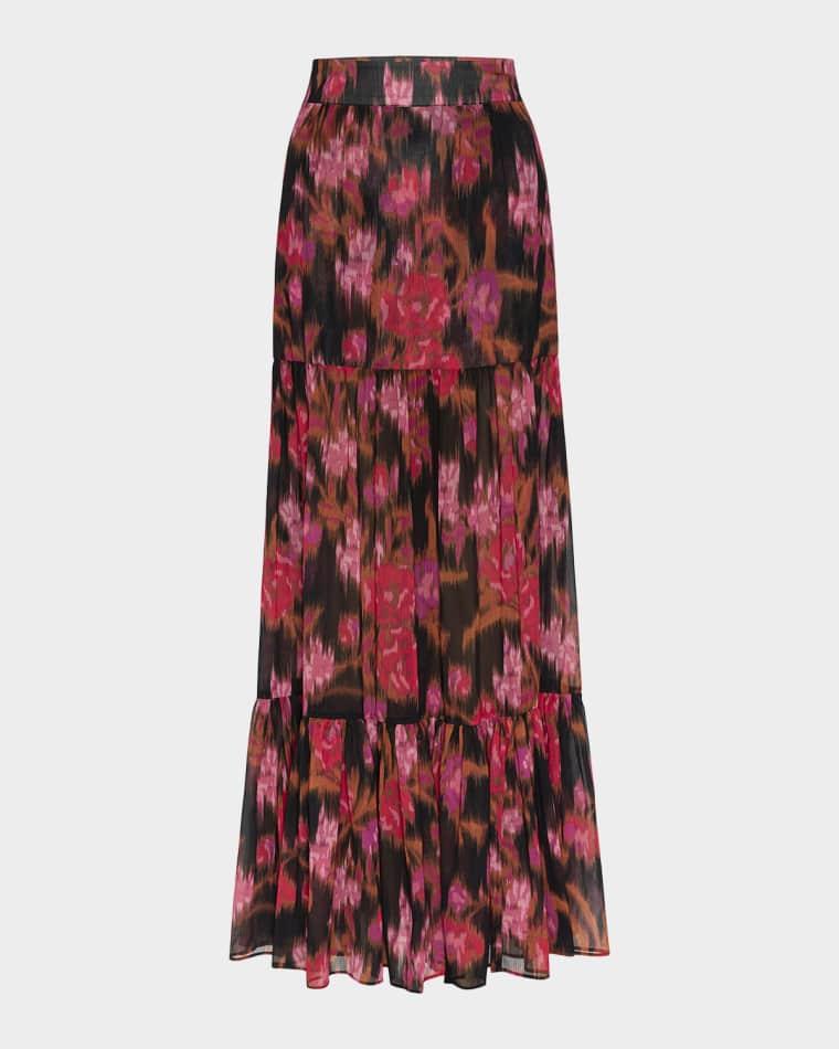 Mavi Floral Chiffon Maxi Skirt by MISA LOS ANGELES