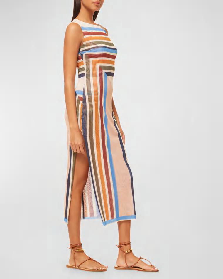Nakia Sleeveless Geo Stripe Mesh Midi Dress by MISA LOS ANGELES