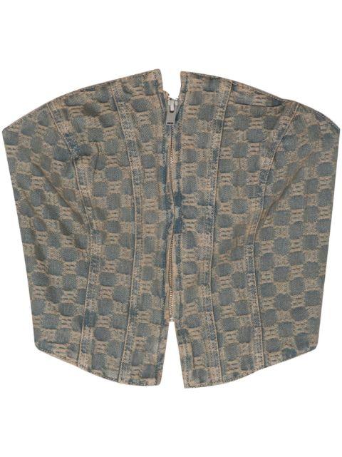 monogram-jacquard denim corset top by MISBHV