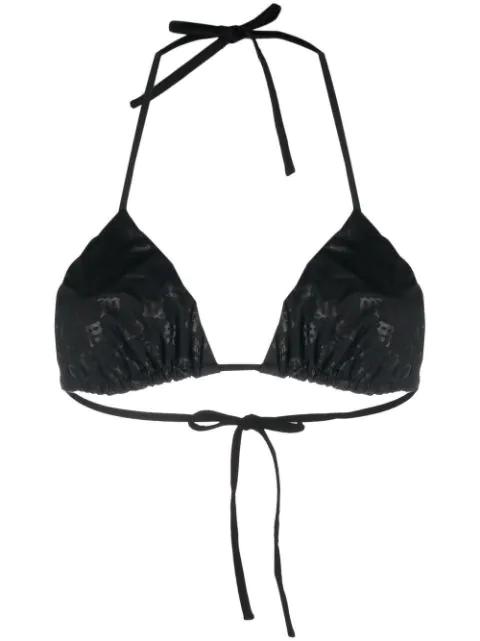 monogram-print halterneck bikini top by MISBHV