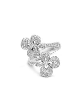 18K White Gold Ischia Diamond Pav&eacute; Flower Bypass Ring by MISENO JEWELRY