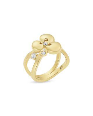 18K Yellow Gold Ischia Diamond Clover Ring by MISENO JEWELRY