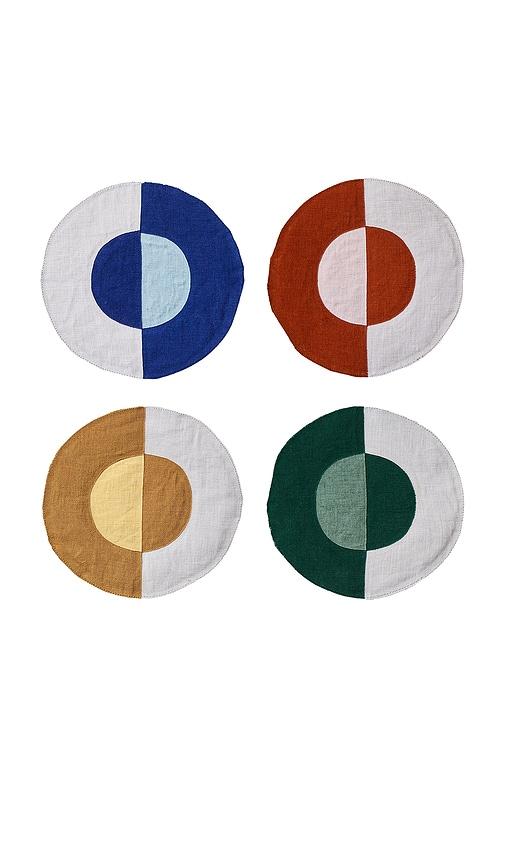 Misette Linen Embroidered Coasters Set Of 4 in Red by MISETTE