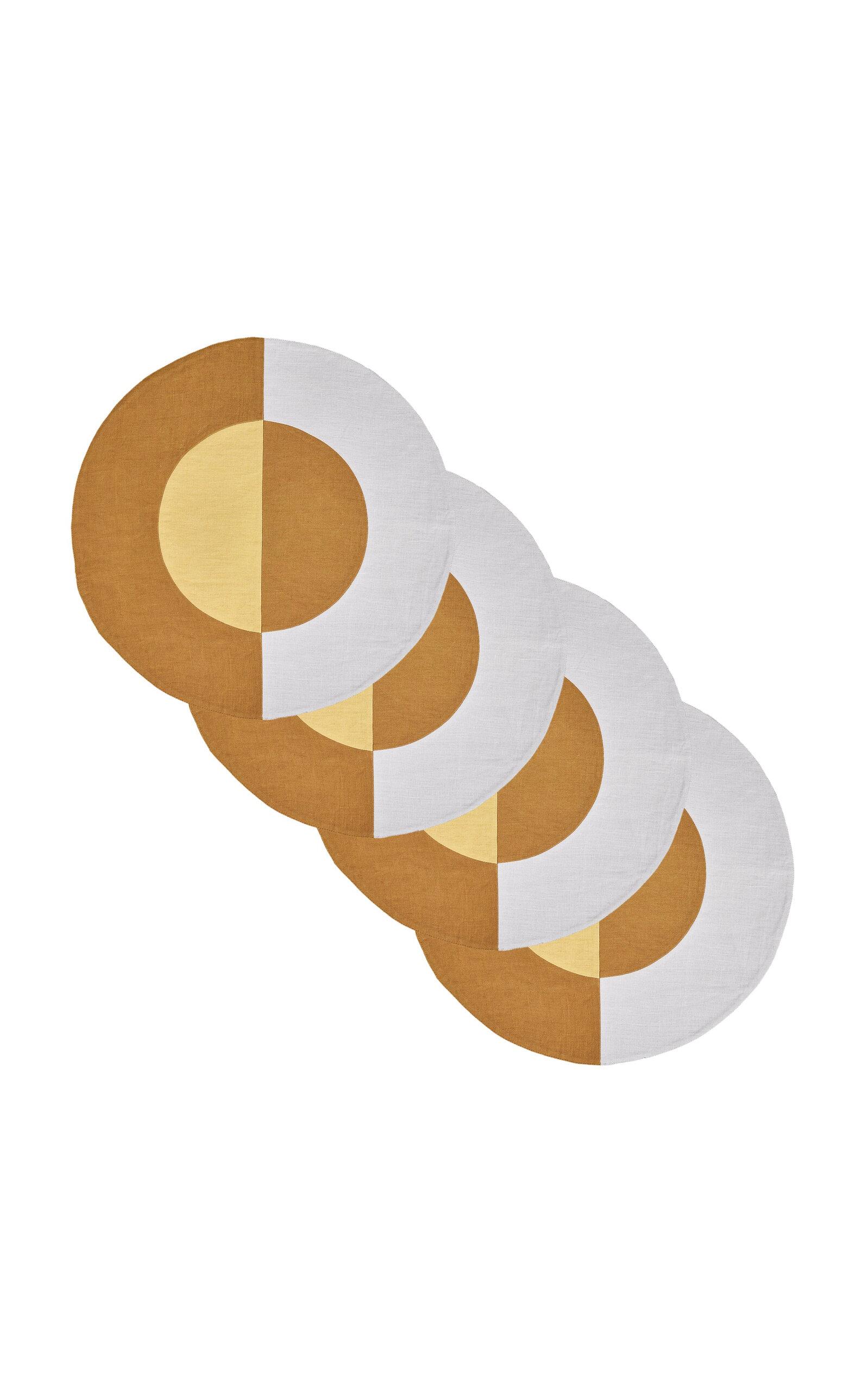 Misette - Set-Of-Four Embroidered Linen Round Placemats - Orange - Moda Operandi by MISETTE