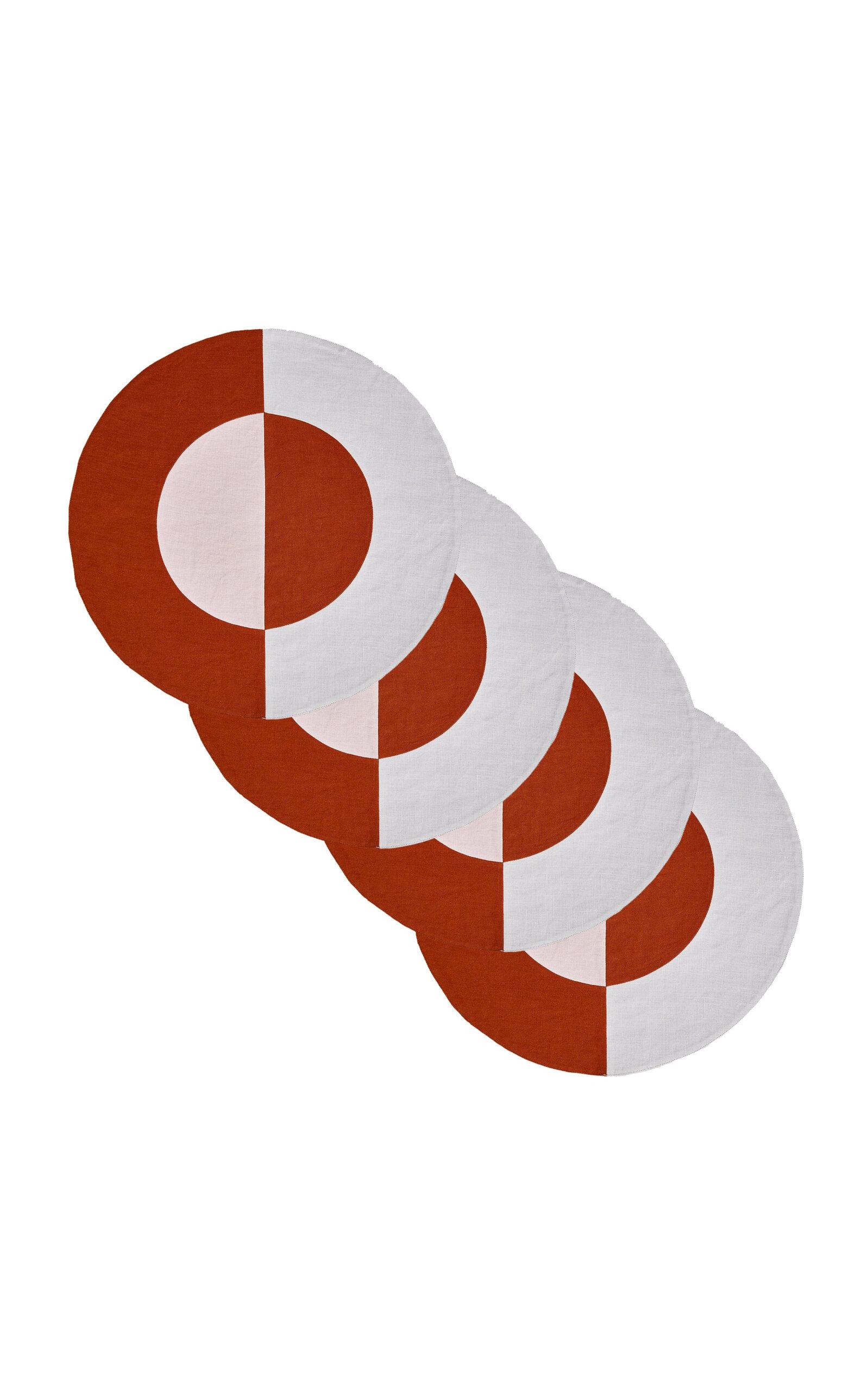 Misette - Set-Of-Four Embroidered Linen Round Placemats - Red - Moda Operandi by MISETTE