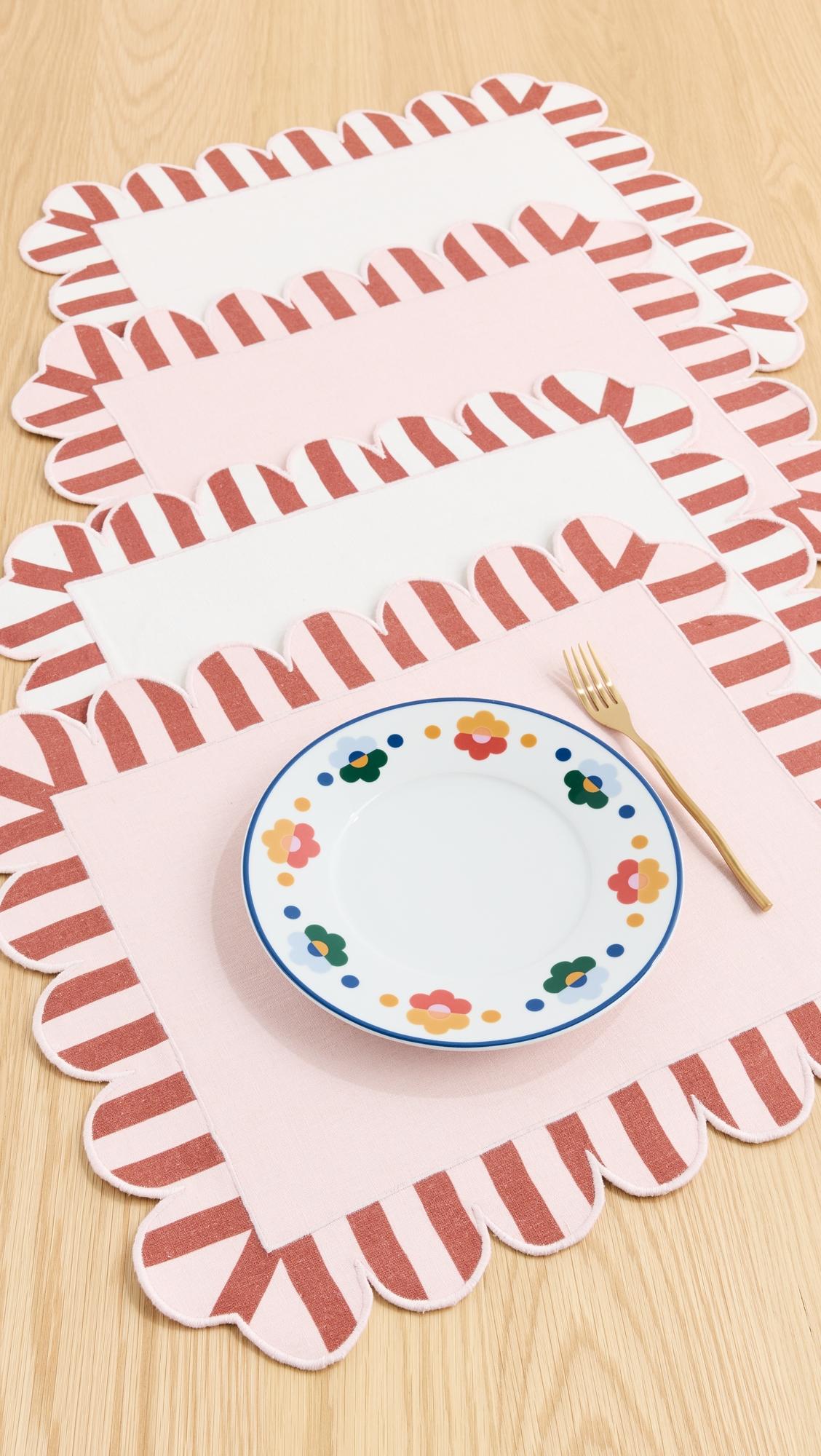 Scalloped Stripe Double Sided Placemats Set of 4 by MISETTE