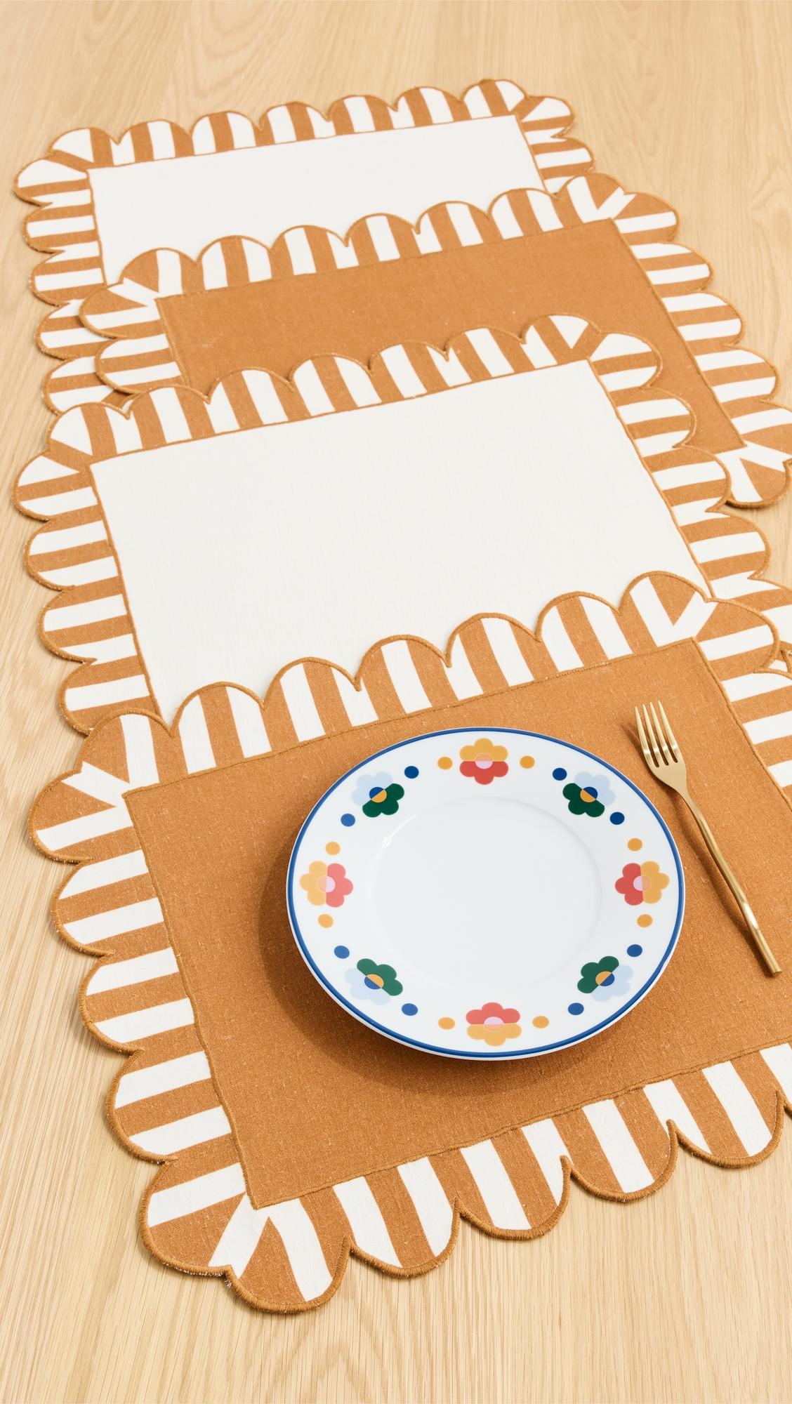 Scalloped Stripe Double Sided Placemats Set of 4 by MISETTE