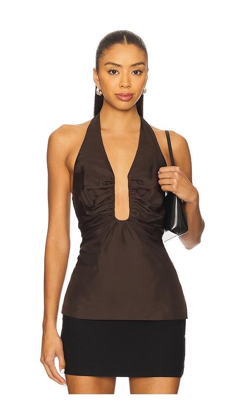 MISHA The Alusia Silk Top in Chocolate by MISHA