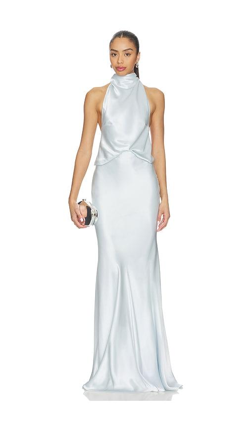 MISHA The Cameron Satin Dress in Baby Blue by MISHA