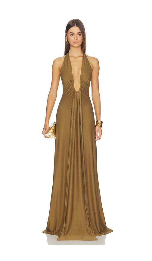 MISHA The Jennifer Cupro Maxi Dress in Olive by MISHA