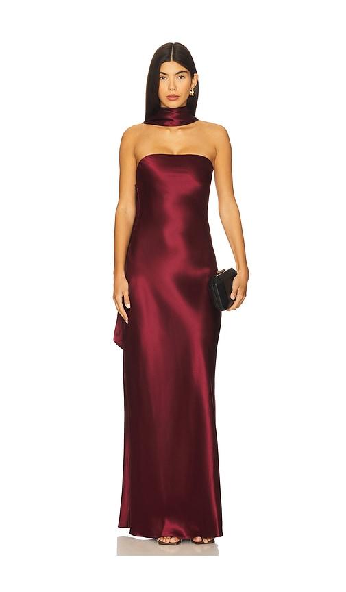 MISHA The Lilia Satin Dress in Wine by MISHA