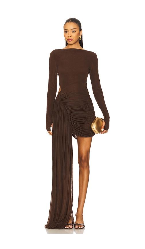 MISHA The Sari Stocking Mini Dress in Chocolate by MISHA